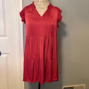 LOFT Rust Tiered Flutter Sleeve Dress